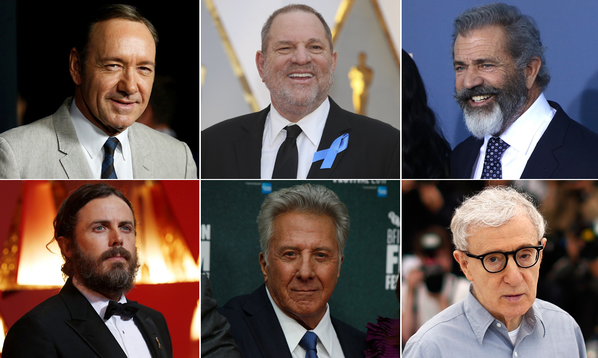 Kevin Spacey, Harvey Winstein, Mel Gibson (gornji red); Casey Affleck, Dustin Hoffman, Woody Allen (donji red)
