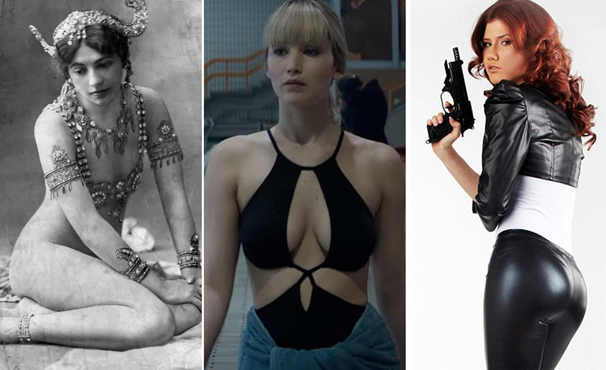 Mata Hari (lijevo), Jennifer Lawrence u filmu 'Crveni vrabac' (u sredini) i Anna Chapman (desno)