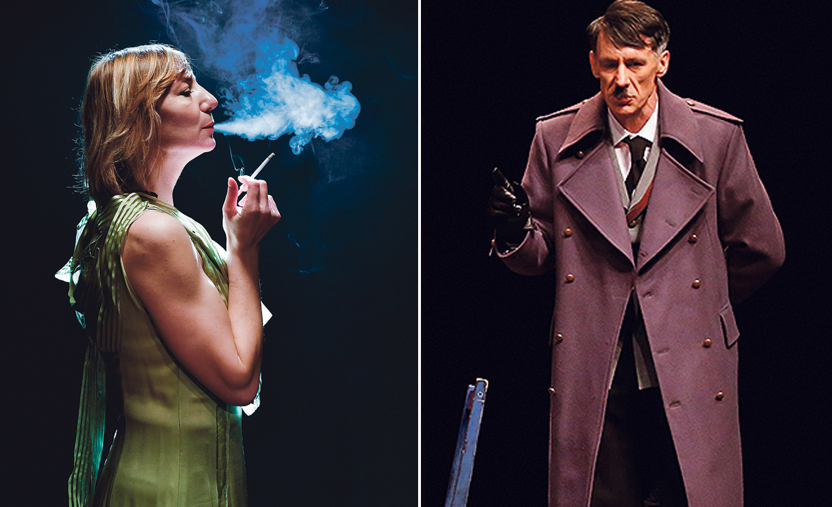 Nacističkog diktatora utjelovljuje Dražen Čuček u Komedijinu satiričkom komadu  “Opet on” (desno), a Evu Braun glumi Daria Lorenci Flatz u Exitovoj obnovljenoj istoimenoj monodrami (lijevo)