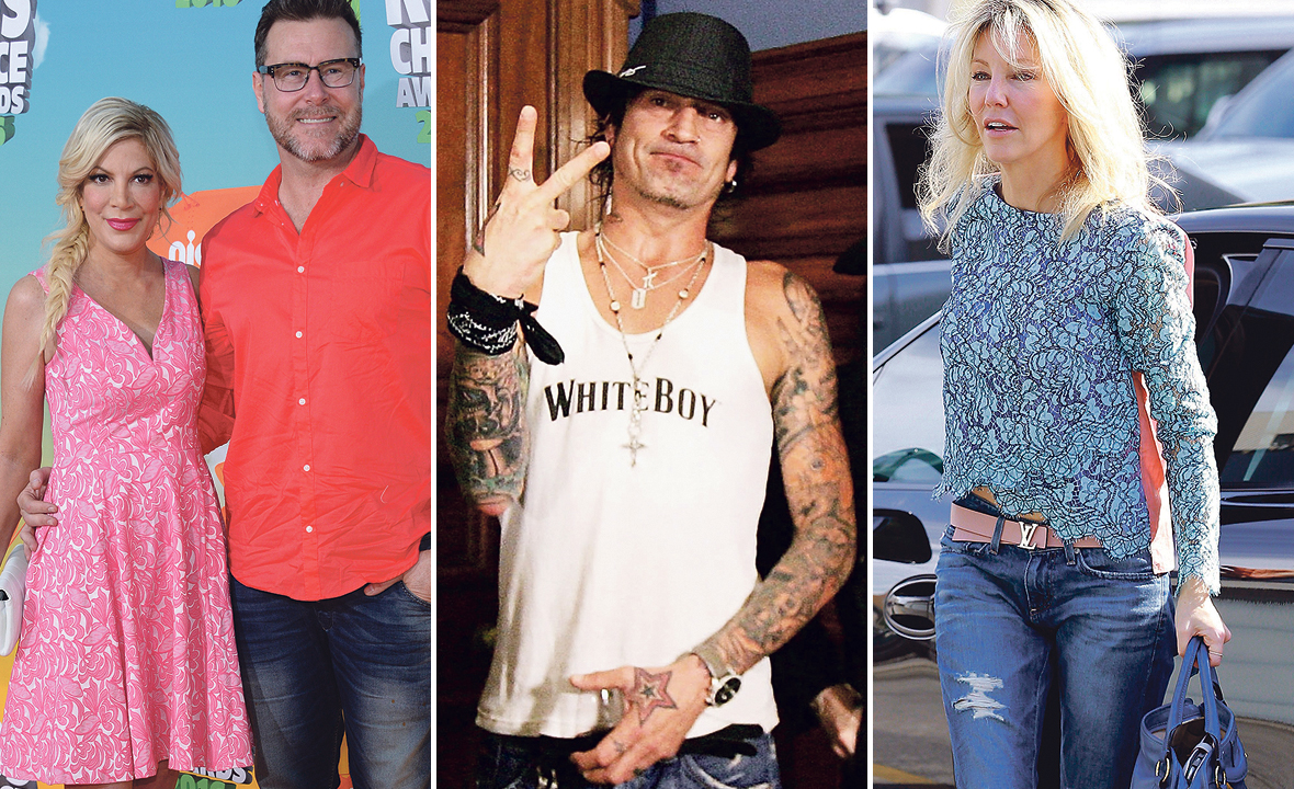 Tori Spelling sa suprugom (lijevo), Tommy Lee (u sredini) i Heather Locklear (desno)