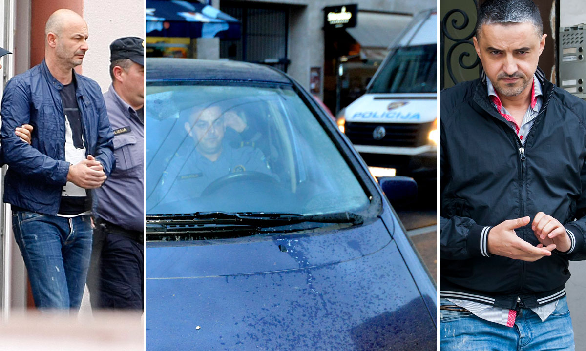 lijevo: Vjekoslav Komšić; u sredini: Vjekoslava Komšića, Ivu Komšića i Zorana Petrovića privode na Županijski sud; desno: Ivo Komšić snimljen prije nekoliko dana