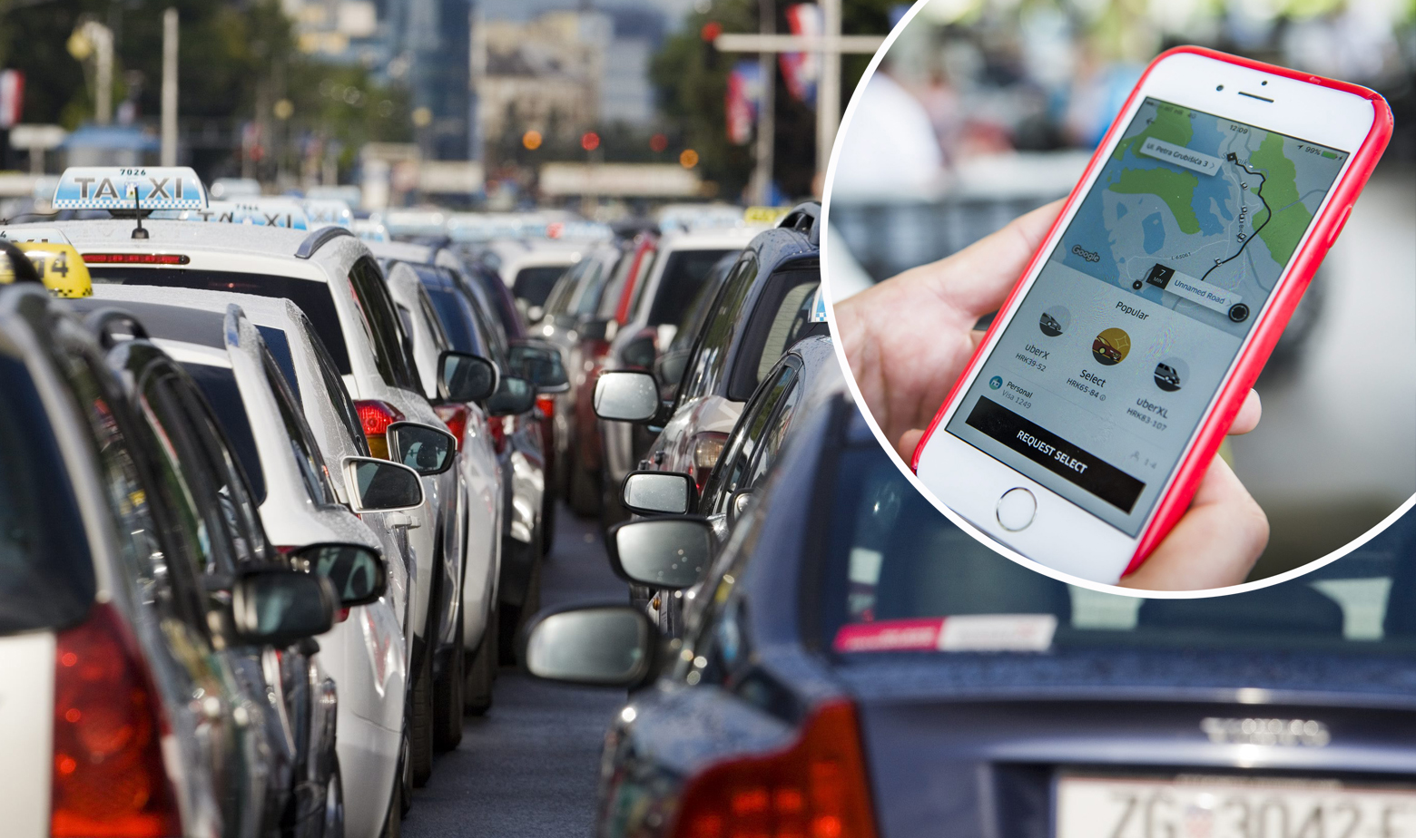 Taksiji i aplikacija Uber u krugu