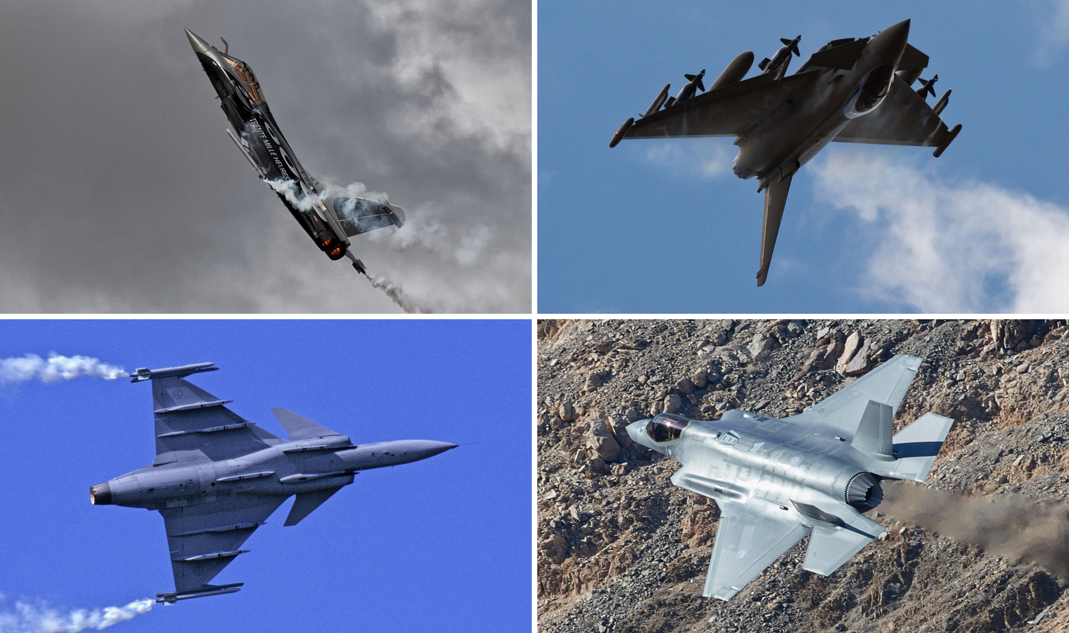 Gore: Dassault Rafale i Eurofighter Typhoon. Dolje: JAS 39 Gripen i F-35 JSF