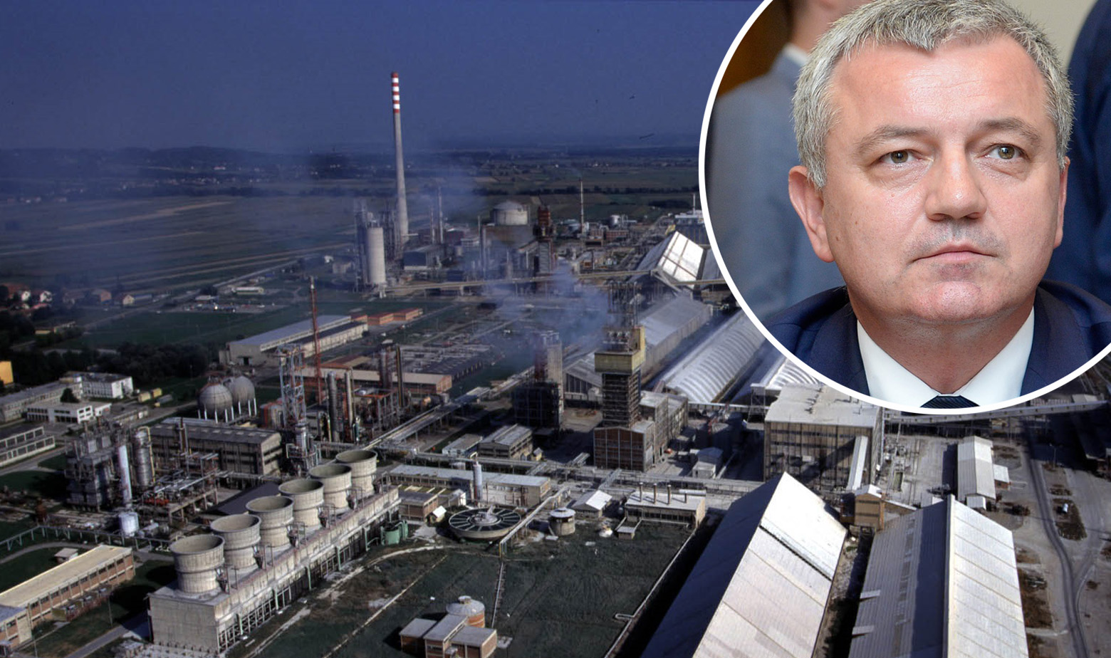Panorama postrojenja Petrokemije i Darko Horvat u krugu