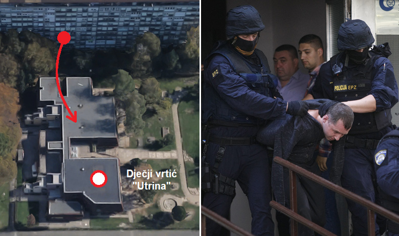 Lijevo: smjer iz kojeg je Hrvoje Marić pucao prema Dječjem vrtiću 