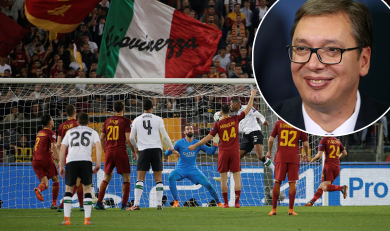 Utakmica između Rome i Liverpoola, u krugu: Aleksandar Vučić