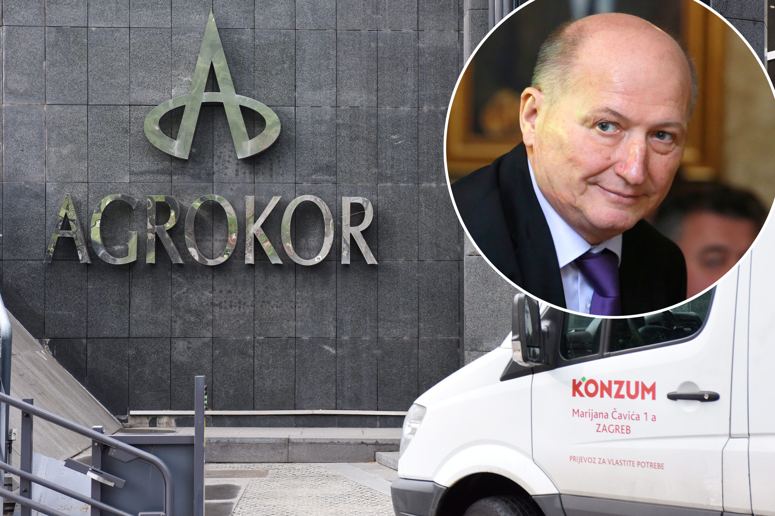 Znak Agrokora i Miroslav Šeparović (u krugu)