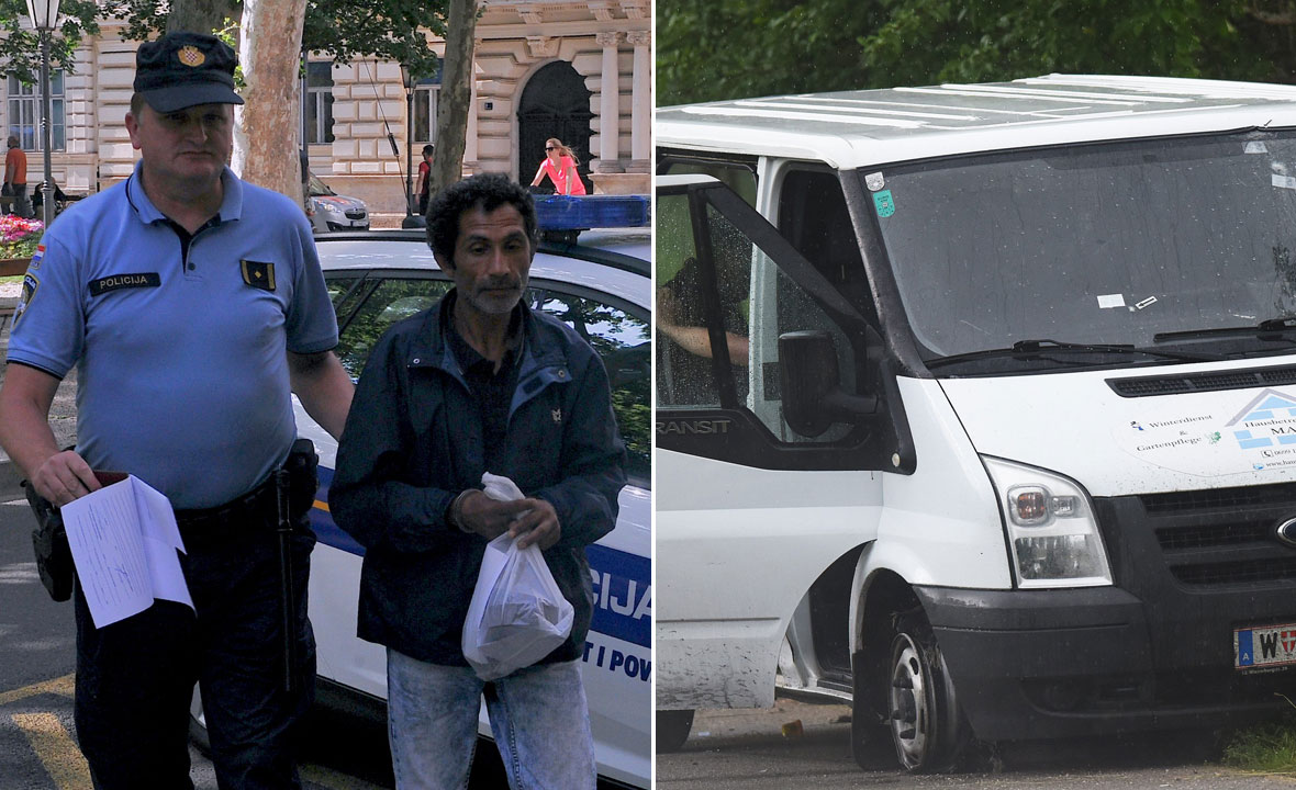 U akciji na Knežiji uhićen je 47-godišnji državljanin Srbije (lijevo). S desne strane je kombi kojim su krijumčareni migranti kod Srba