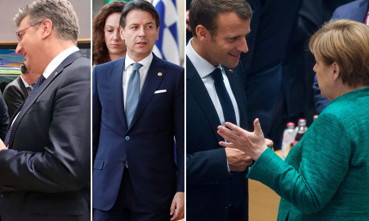 Andrej Plenković, Giuseppe Conte, Emmanuel Macron, Angela Merkel