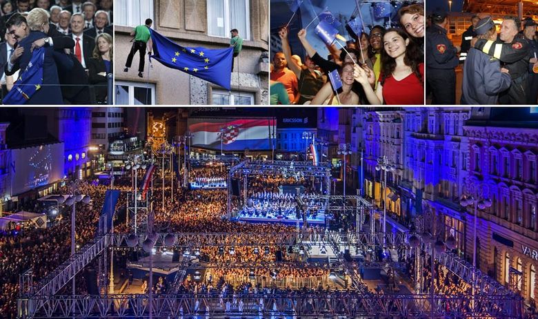 Arhivske fotografije Cropixa od 29. lipnja 2013., kada se na Trgu bana Josipa Jelačića slavio ulazak Hrvatske u EU