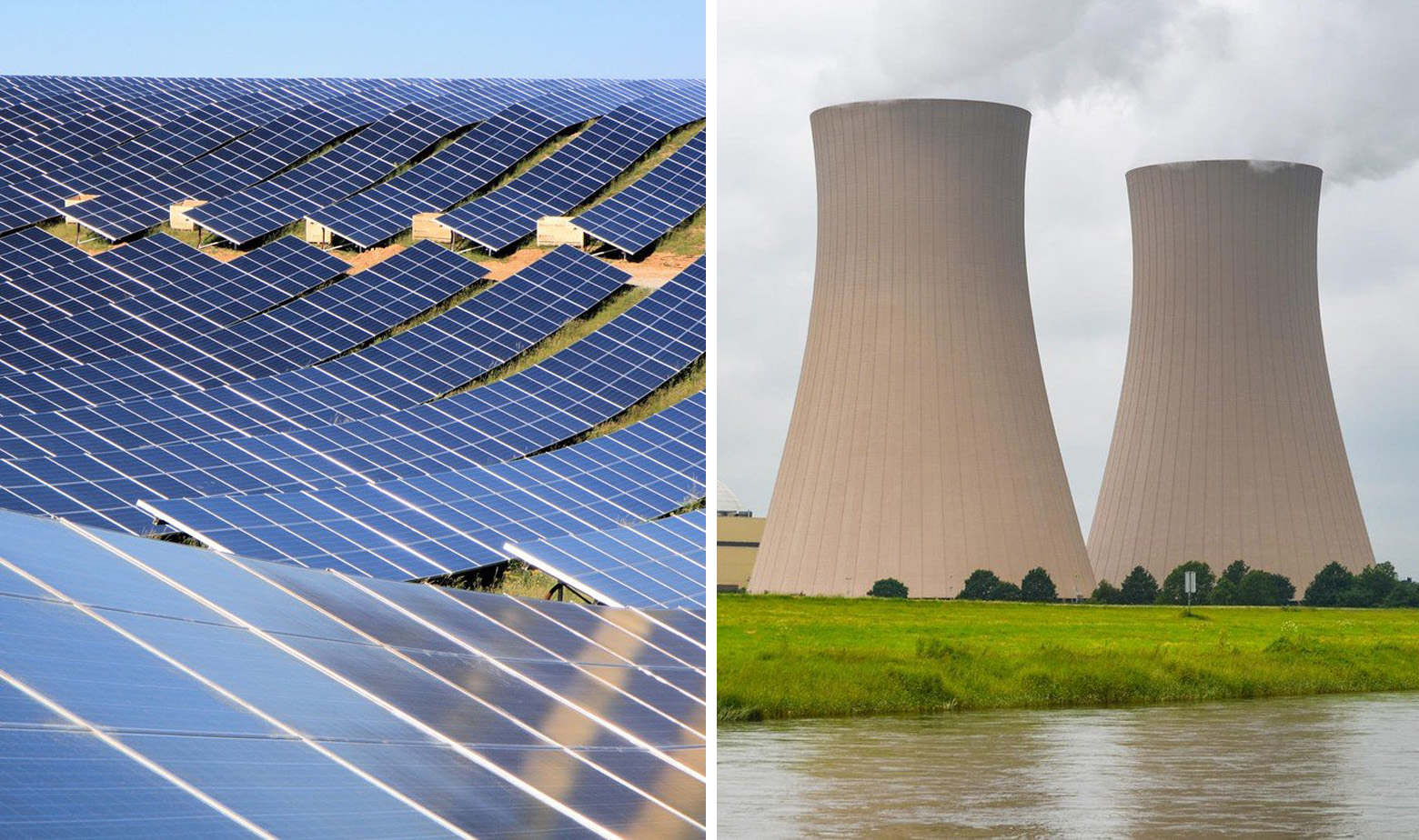 Ilustracija, solarna i nuklearna elektrana