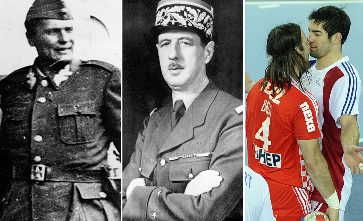 Josip Broz Tito (lijevo), Charles de Gaulle (u sredini), Ivano Balić i Nikola Karabatić (desno)