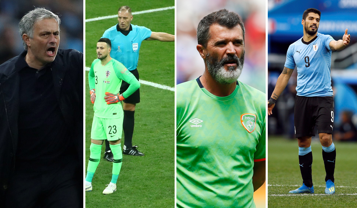 S lijeva na desno: Jose Mourinho, Nestor Pitana i Danijel Subašić, Roy Keane, Luis Suarez