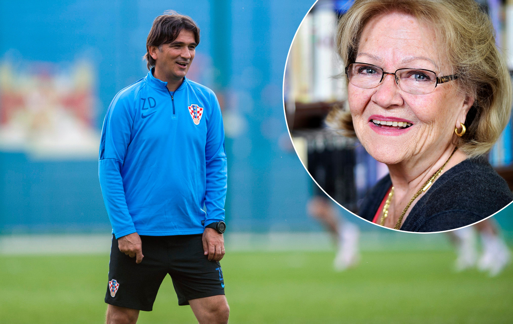 Izbornik Zlatko Dalić. U krugu: operna pjevačica Ruža Pospiš Baldani 