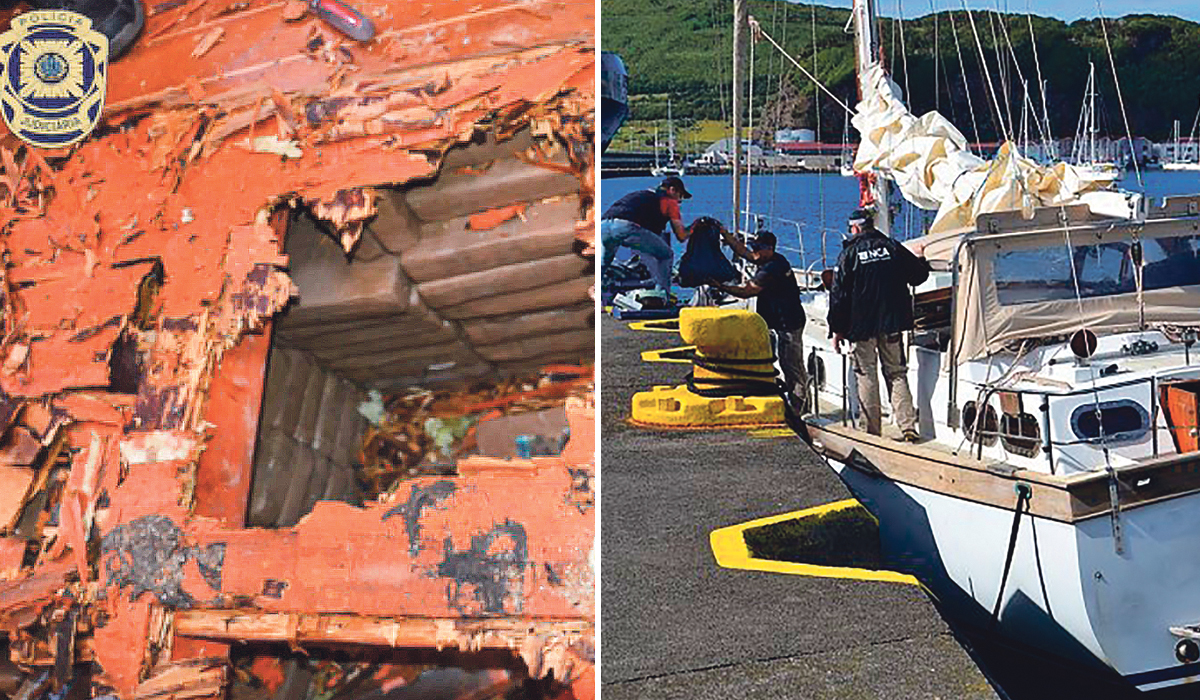 Četiri člana posade jedrilice Oggi  (na slici desno) sakrili su 1400 kilograma kokaina u lažne spremnike za gorivo (lijevo)