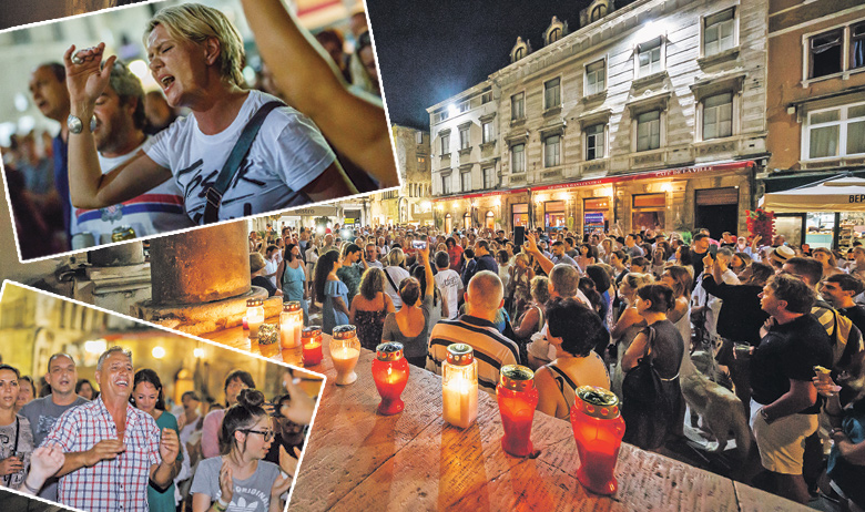 Redali su se u nedjelju navečer Oliverovi hitovi. Kad bi Marjanke utihnule, netko bi iz mase poveo novu pjesmu, a masa bi se spontano priključila i nastavila. “Vjeruj u ljubav” bi završila, a uslijedila “Kad mi dođeš ti”, nakon “Ključa života” krenula bi  “Ispod sunca zlatnoga”