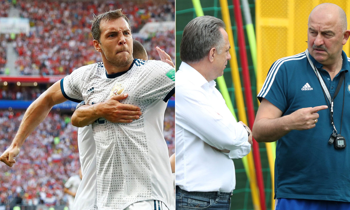 Artem Džjuba (lijevo), Vitalij Mutko i Stanislav Čerčesov