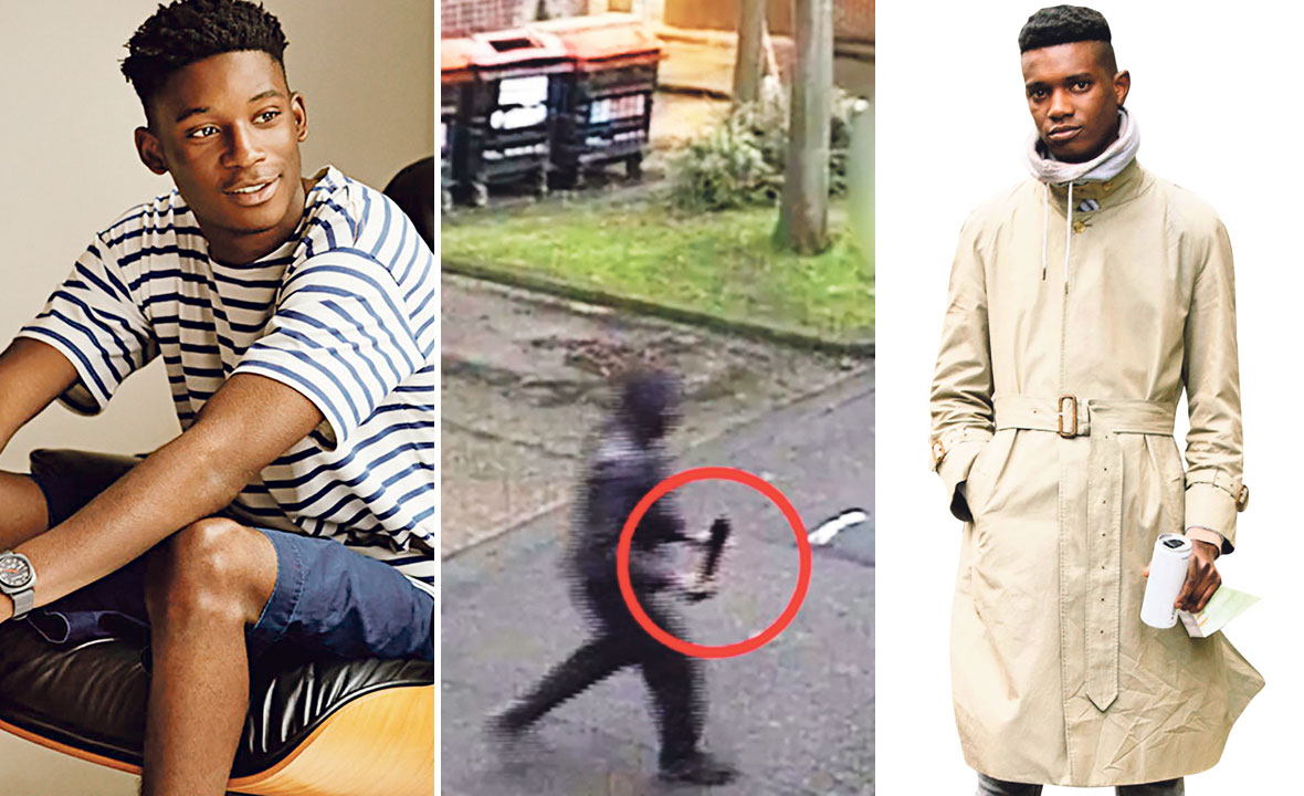 Harry Uzoka (lijevo), napadač na Uzoku na snimci nadzorne kamere (u sredini), George Koh (desno)