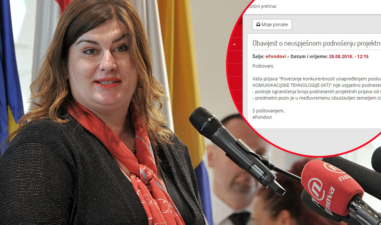 Gabrijela Žalac i screenshot neuspješne prijave