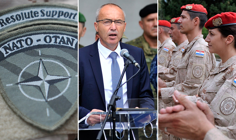 Damir Krstičević se obraća vojnicima tijekom svečanog ispraćaja (u sredini)