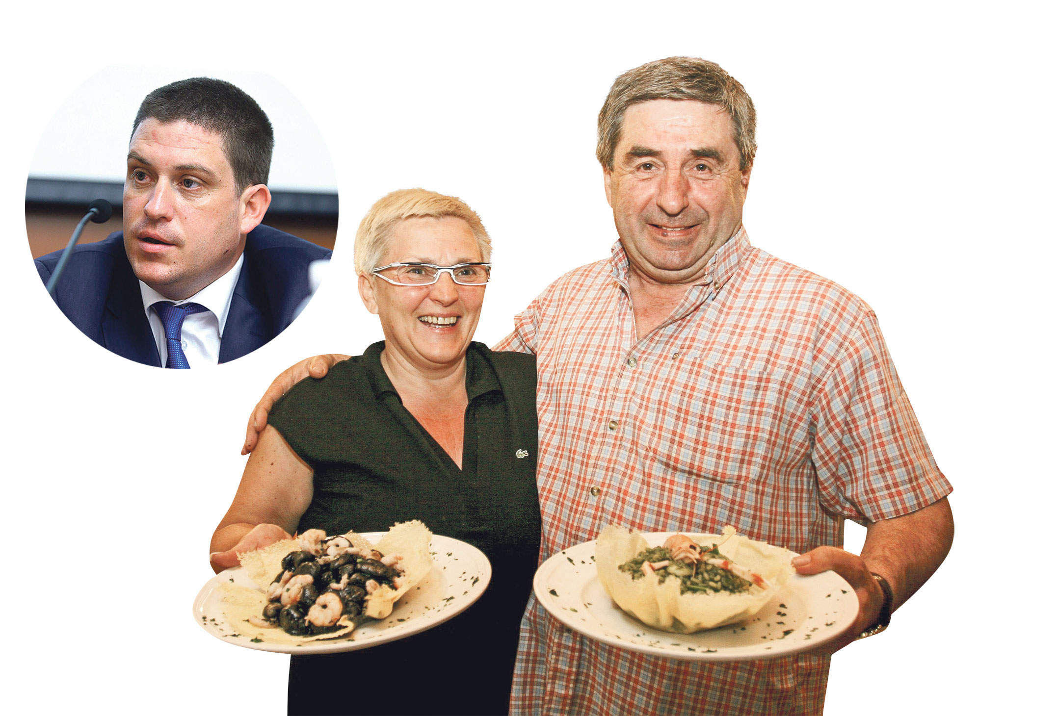 Emilija Mandukić Butković i Srećko Butković; ministar Oleg Butković (u krugu)