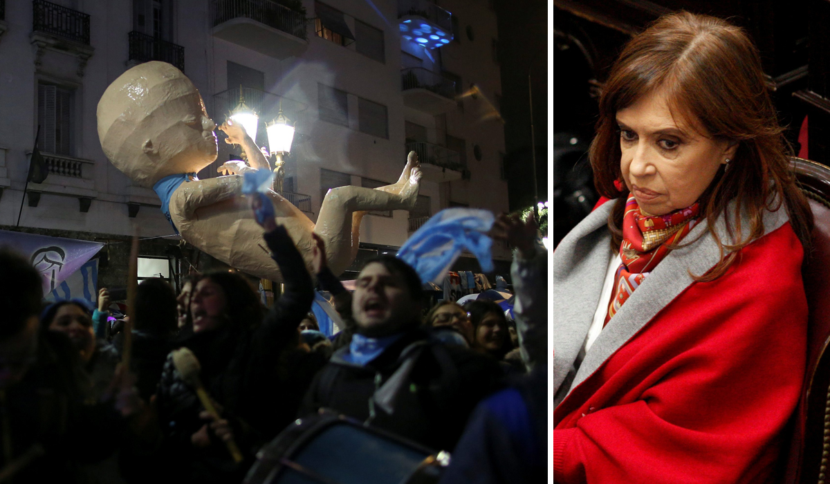 Slavlje pred zgradom parlamenta (lijevo), senatorica i bivša predsjednica Argentine Cristina Fernandez de Kirchner (desno)