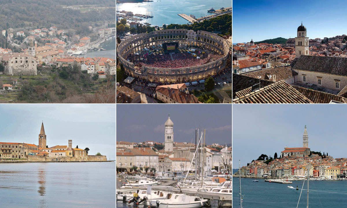 Gore: Bakar, Pula, Dubrovnik; Dolje: Poreč, Krk, Rovinj