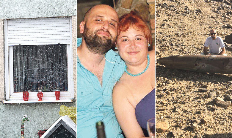 Goran Vekić sa suprugom Adrijanom (sredina); lampaši na prozoru kuće obitelji Vekić u Osijeku (lijevo); Goran na jednom od poslova razminiranja (desno)  