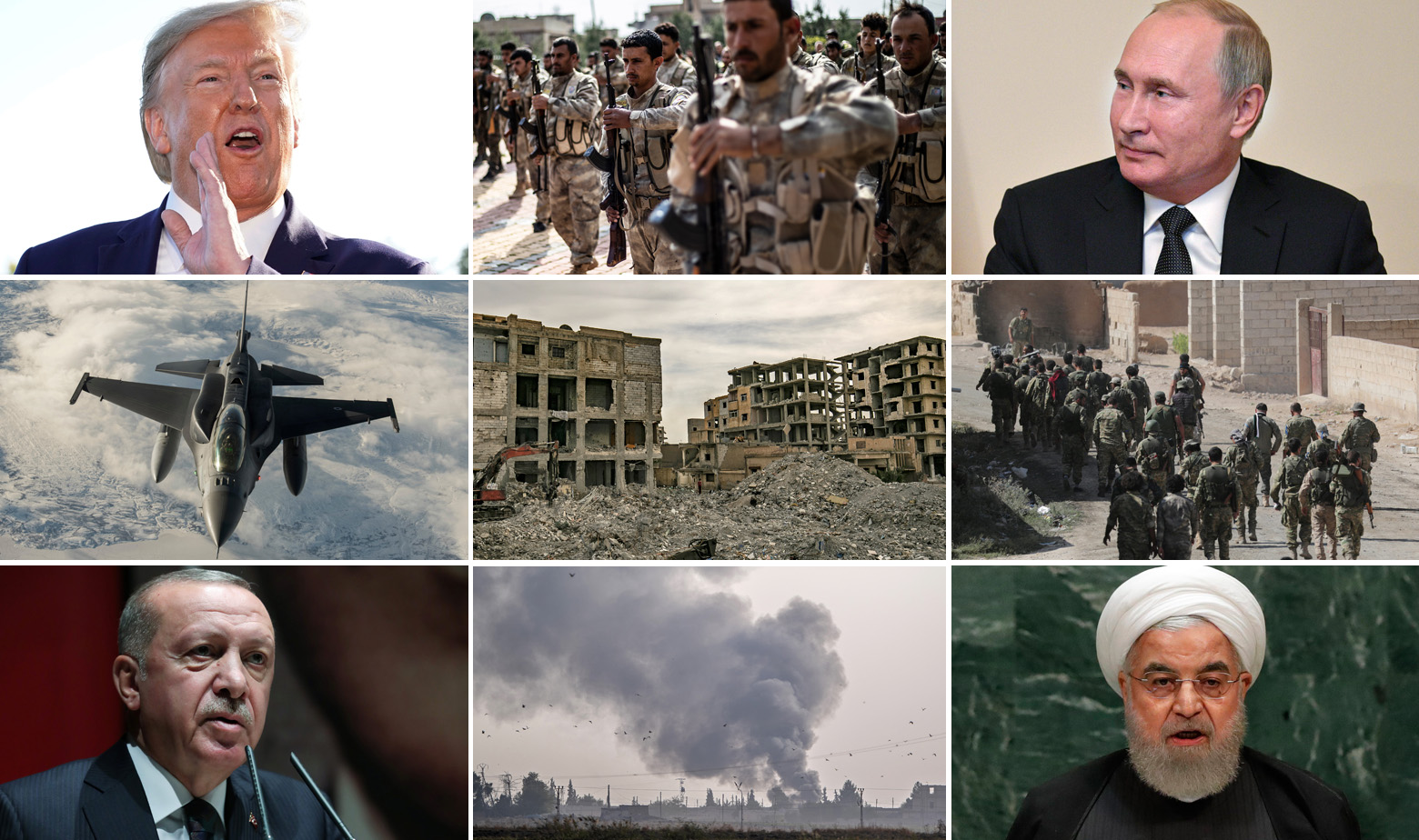 Donald Trump, Recep Tayyip Erdogan, Vladimir Putin, Hasan Rouhani i prizori iz Sirije