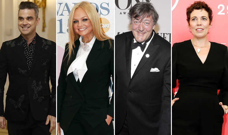 Robbie Williams, Emma Bunton, Stephen Fry, Olivia Colman