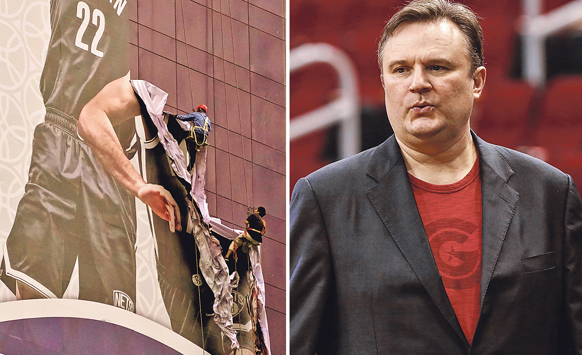 Šef Houston Rocketsa Daryl Morey (desno) izrazio je podršku Hong Kongu, nakon čega su Kinezi počeli otkazivati NBA utakmice (lijevo)