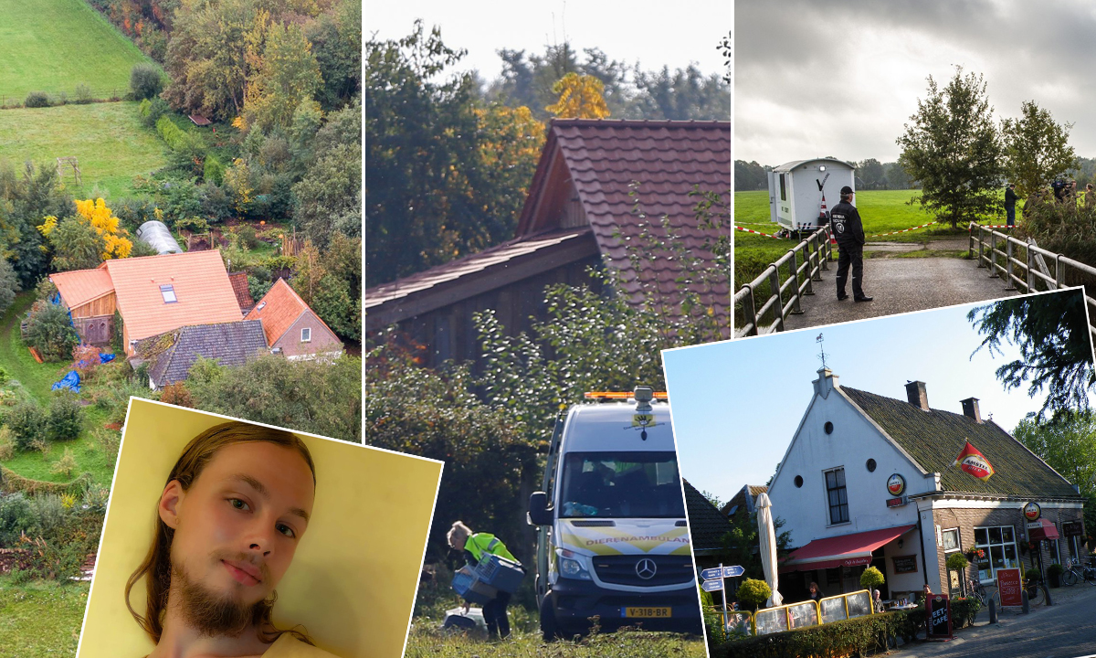 Pozadina: Farma na kojoj je pronađena zatočena obitelj; Uokvireno: Jan Zon van Dorsten i pivnica Ruinerwoldu gdje je otkrio svoju tajnu