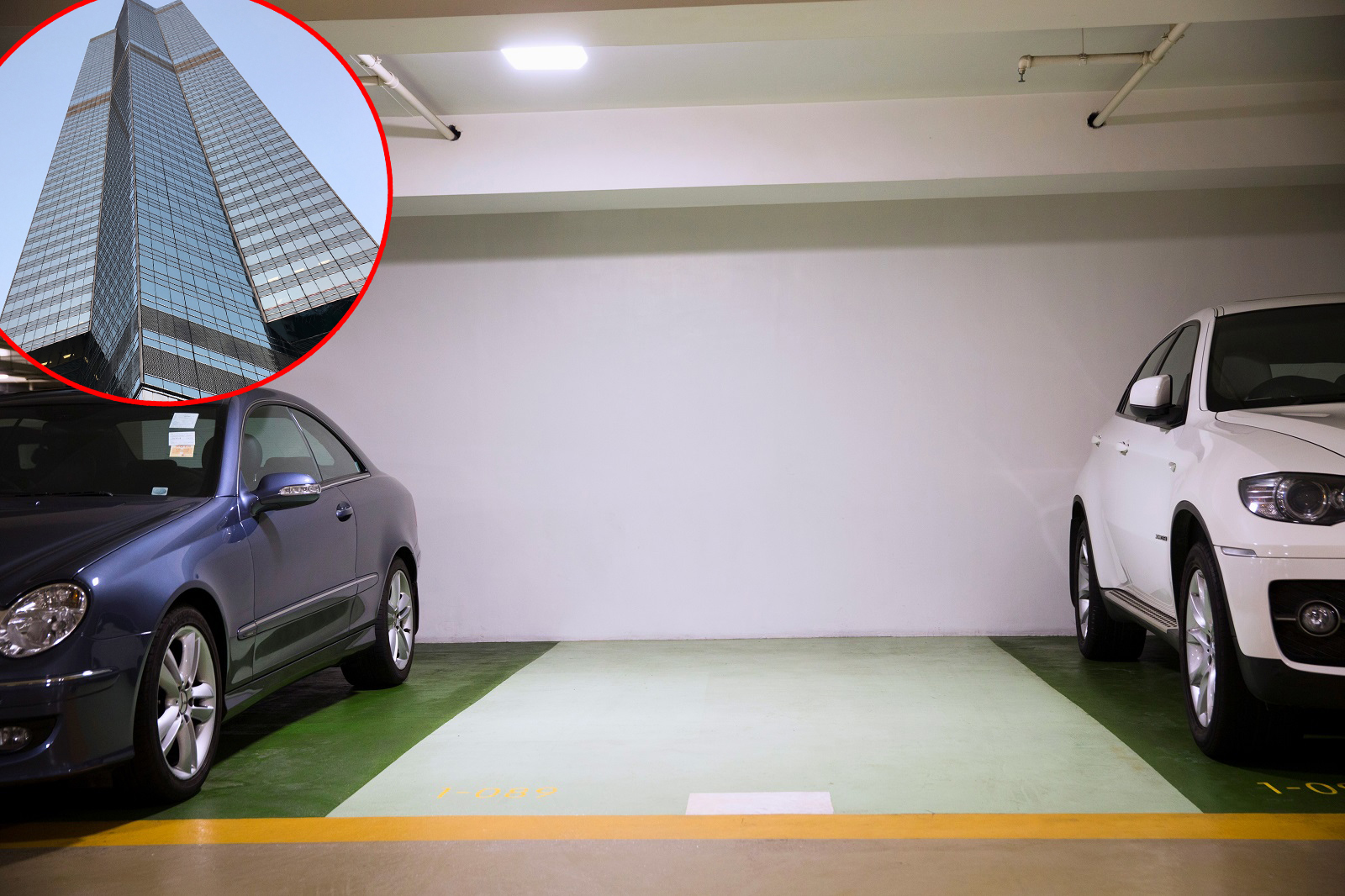 Ilustracija parkinog mjesta u poslovnom tornju u Hong Kongu