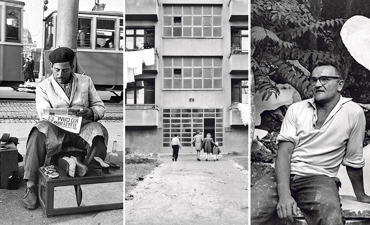 Prizori iz poslijeratnog Zagreba (lijevo i u sredini), Vojin Bakić (desno)