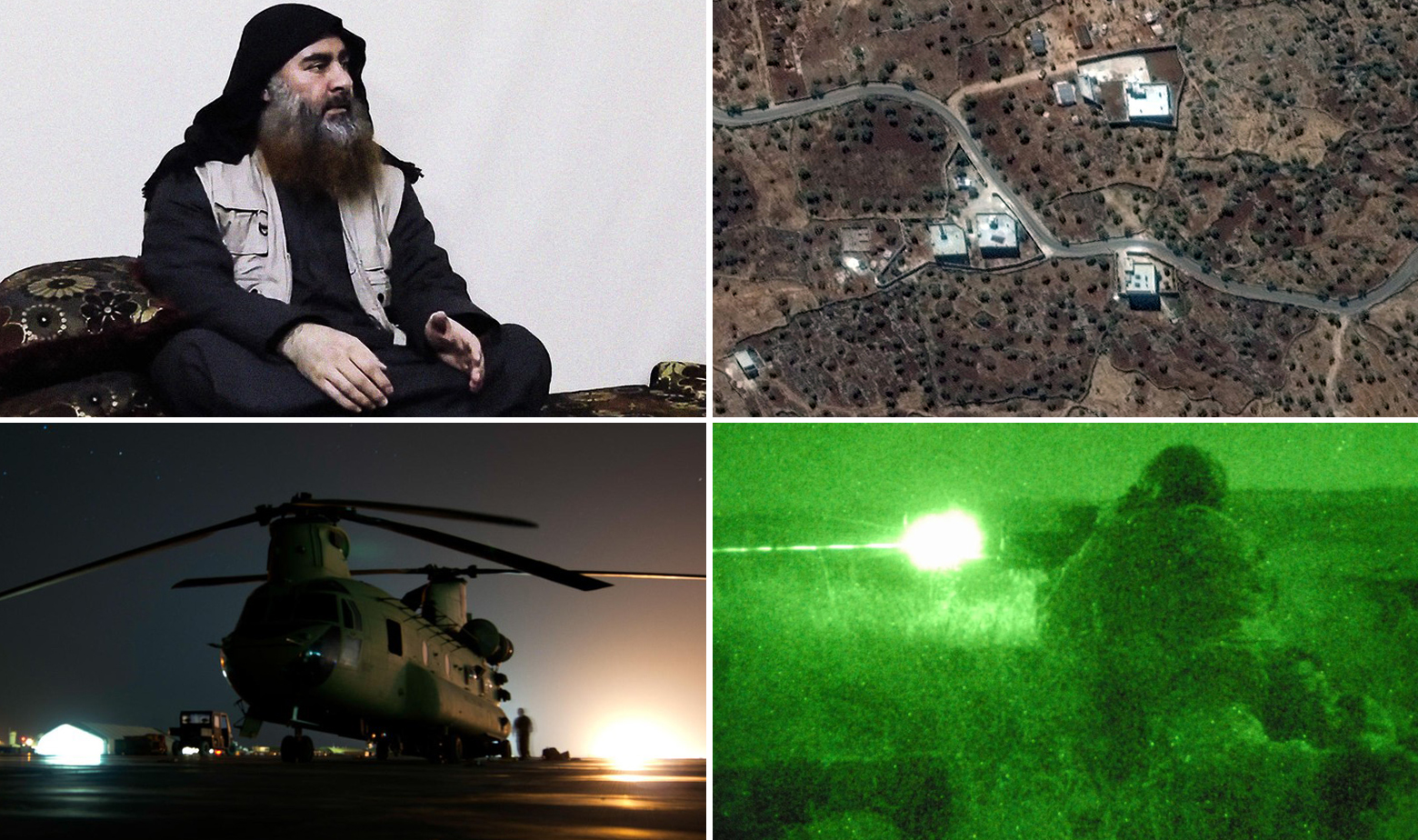 Abu Bakr Al-Bagdadi, kompleks u kojem se skrivao i ilustracije američkog helikoptera Chinook i pripadnika Delta postrojbi