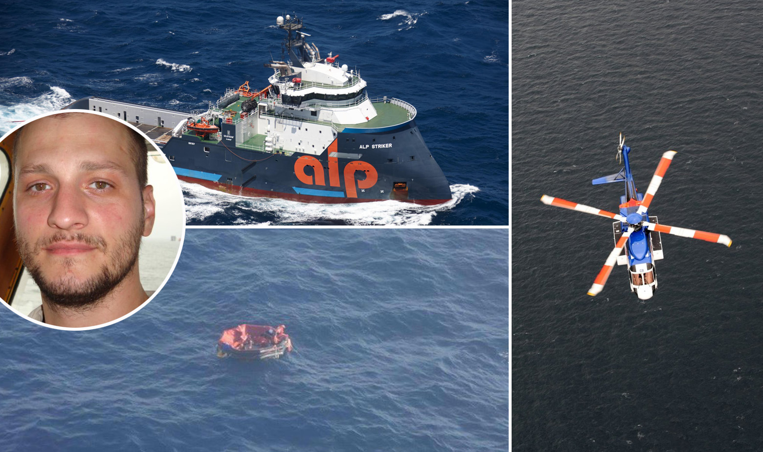 Dino Miškić, brod Alp Striker, spašeni pomorci s Bourbon Rhodea i ilustracija helikoptera Sikorsky S-92