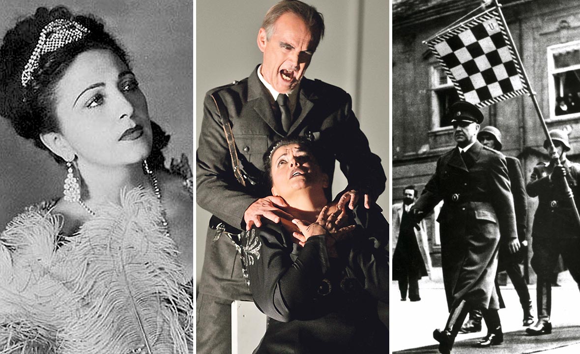 Zinka Kunc (lijevo), scena iz predstave (u sredini) i Ante Pavelić (desno)