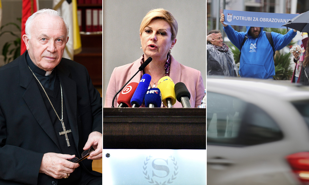 Biskup Juraj Jezerinac, predsjednica Kolinda Grabar-Kitarović, prosvjed učitelja