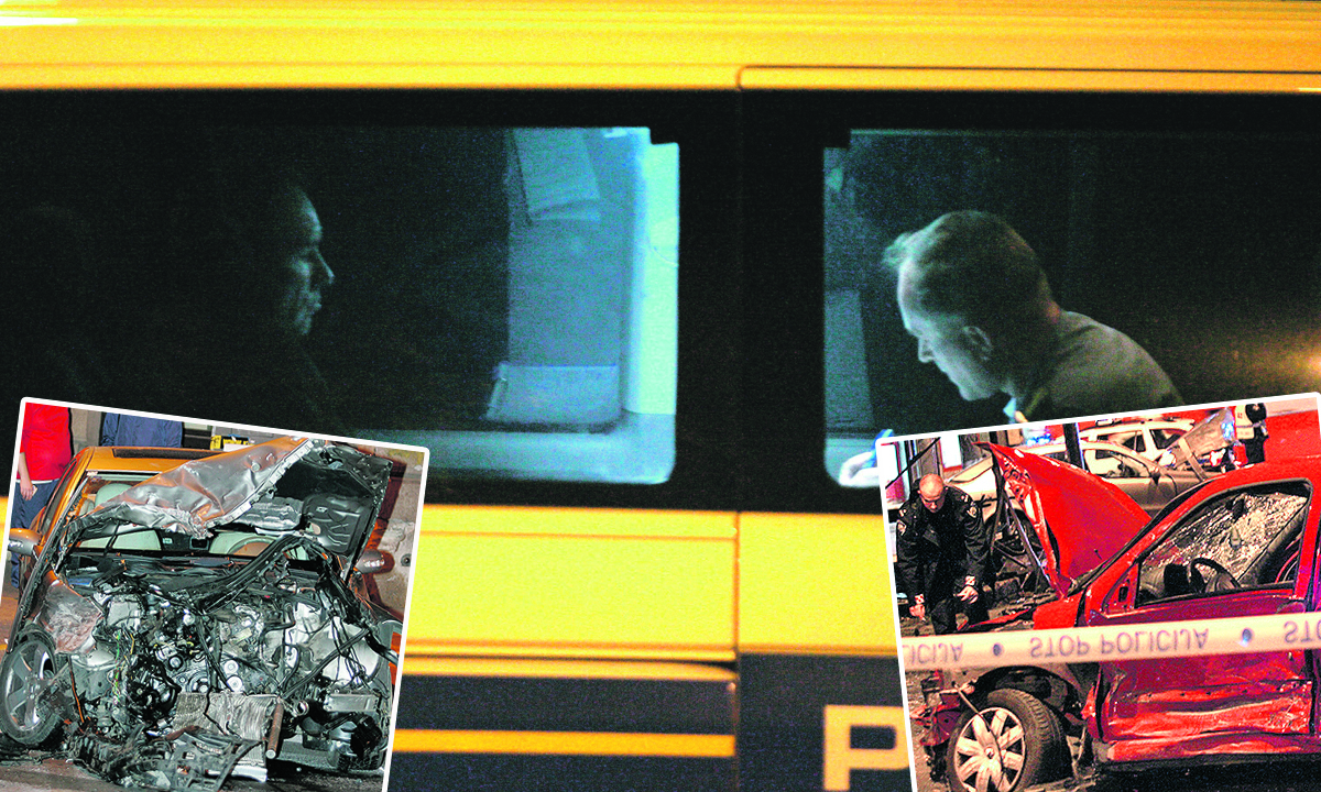Dražen Ladić u policijskom vozilu, uništena vozila nakon nesreće