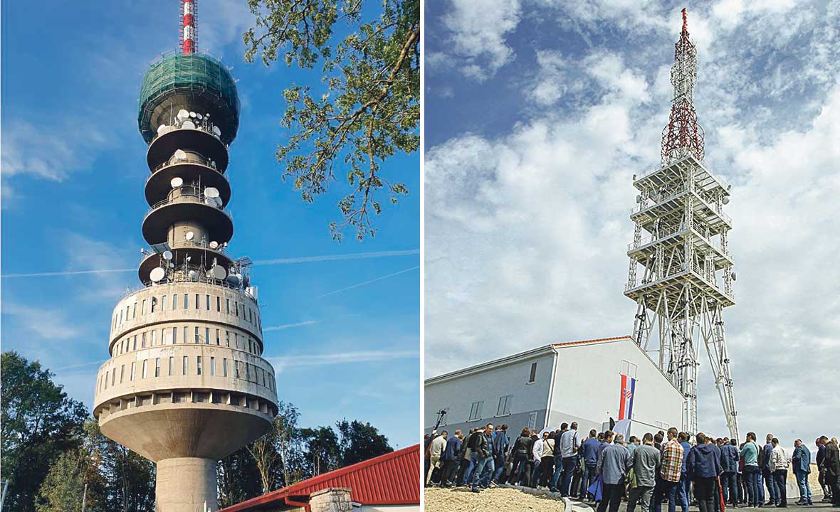 Vanjsko uređenje armirano-betonske konstrukcije gornje gondole sljemenskog tornja i turističkog ulaza s prilaznim putem te trupa tornja iznad turističkog ulaza je pri kraju (lijevo); odašiljač na Maloj Glavi na otoku Ugljanu (desno)