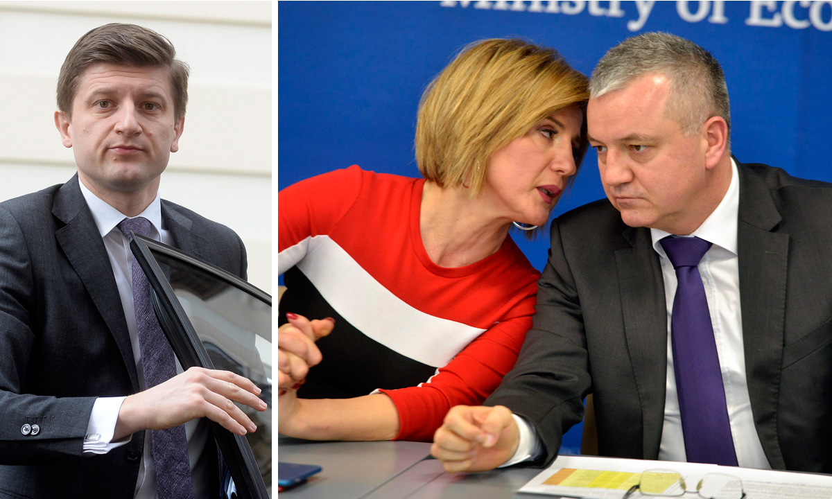 Ministar financija Zdravko Marić (lijevo), ministar gospodarstva Darko Horvat i njegova zamjenica Ana Mandac