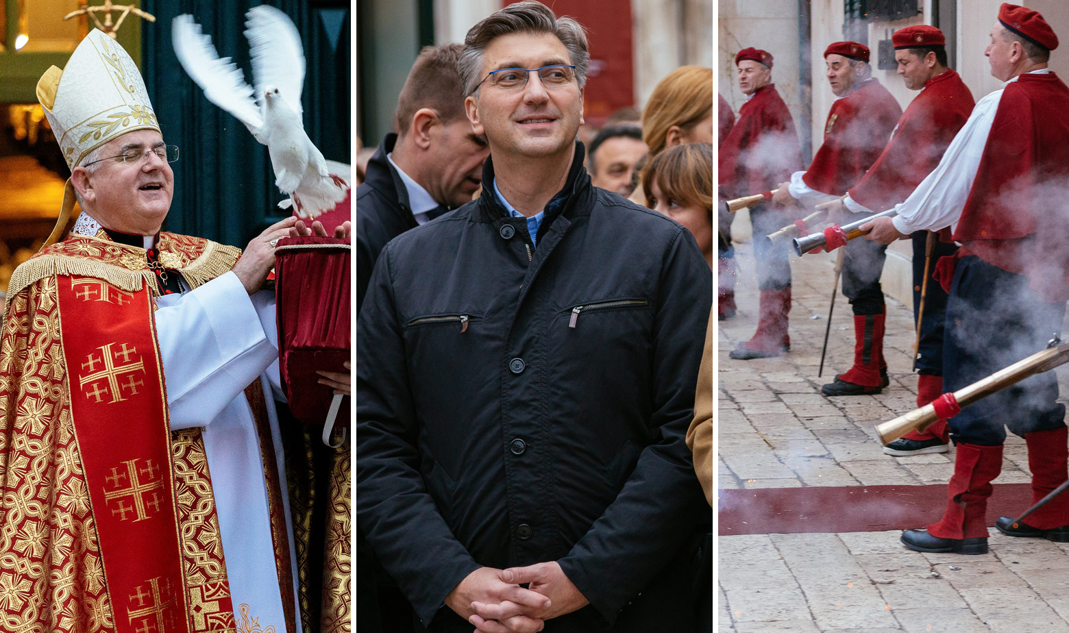 Biskup Mate Uzinić, premijer Andrej Plenković i dubrovački trobunjeri