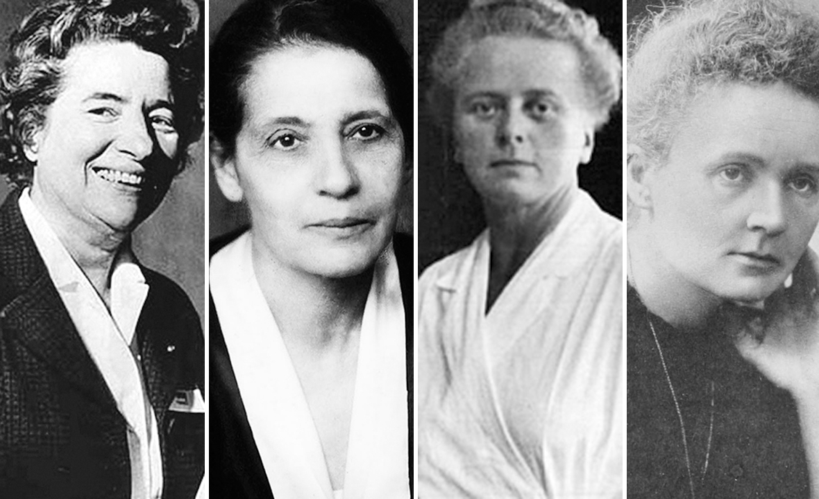 Marguerite Perey, Lise Meitner, Idda Nodack i Marie Curie