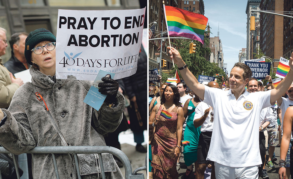 Cuomo je marširao s pripadnicima LGBT zajednice nakon što je omogućio istospolnim parovima pravo na brak (desno)