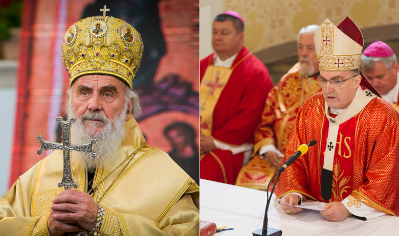 lijevo: patrijarh SPC-a Irinej; desno: kardinal Josip Bozanić, zagrebački nadbiskup