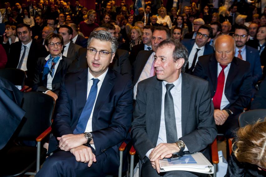 Obiljezavanje 25 godina suradnje Republike Hrvatske i Svjetske banke. Na fotografiji: Andrej Plenkovic, Cyril Muller. Foto: Tomislav Kristo / CROPIX