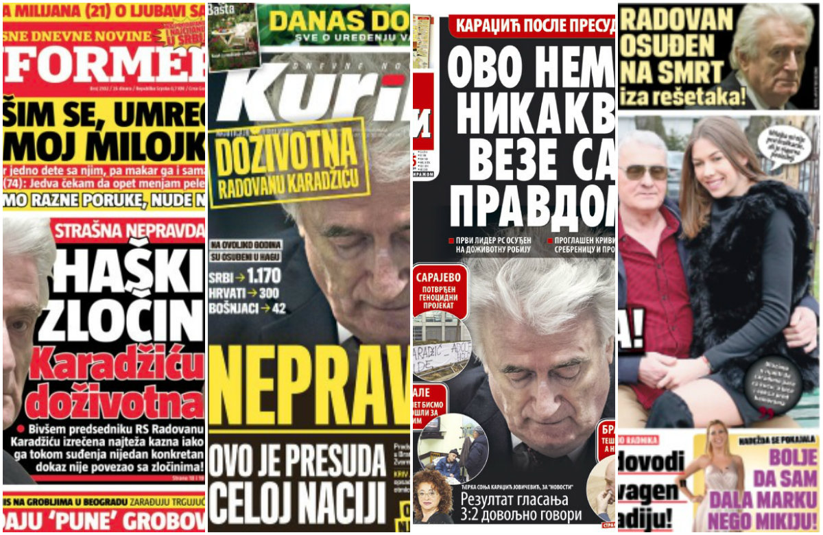 Naslovnice srpskih medija nakon presude Radovanu Karadžiću