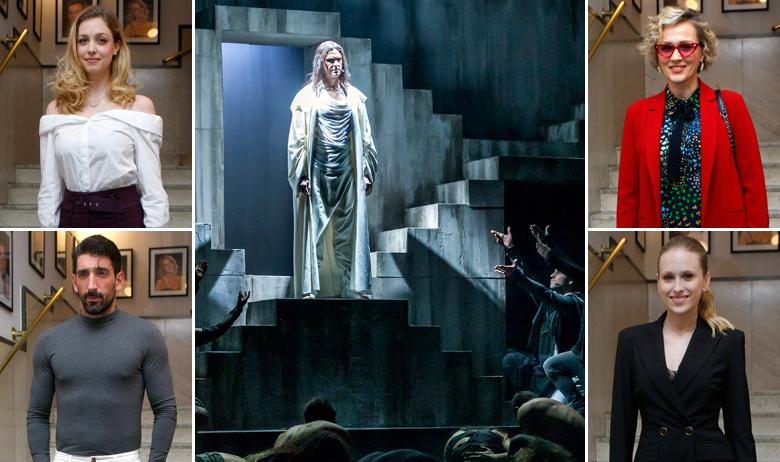 Prizor iz predstave (sredina); Hana Huljić (lijevo gore), Slavko Sobin (lijevo dolje), Vanna (desno gore), Domenica Žuvela (desno dolje)