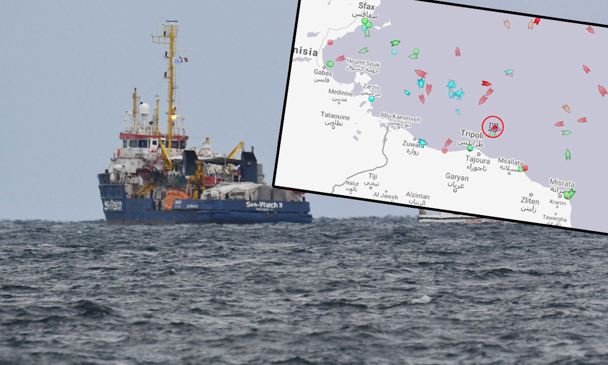 Glavna fotografija: Ilustracija; Na karti: Pozicija broda El Hiblu 1, zaokružen crvenom bojom, u crnom kvadratiću