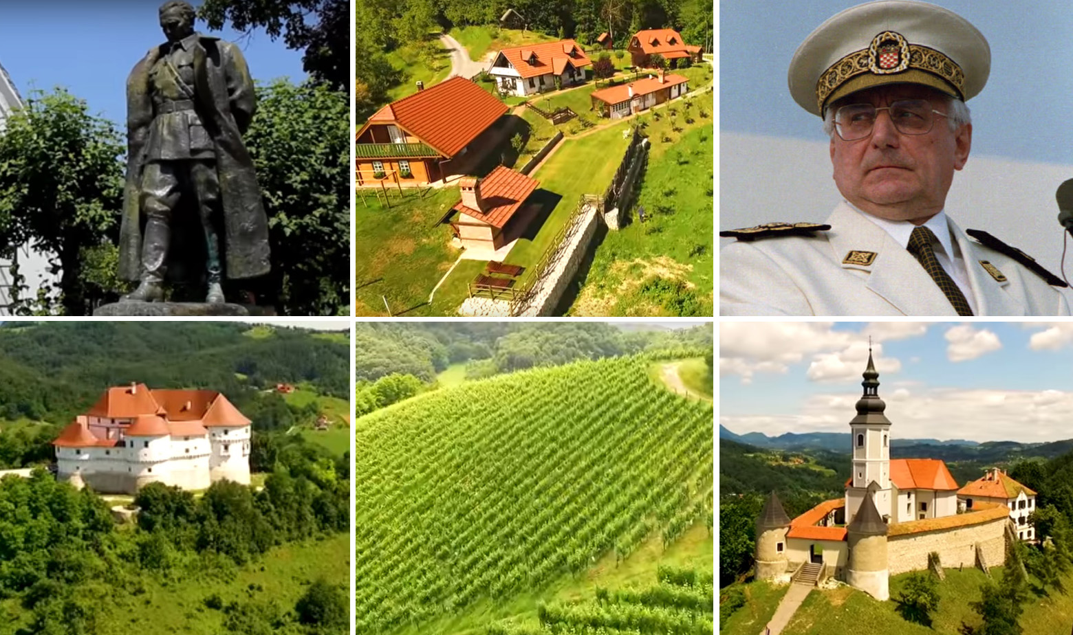 Kadrovi iz promotivnog spota (Titov kip gore lijevo) i Franjo Tuđman (gore desno)